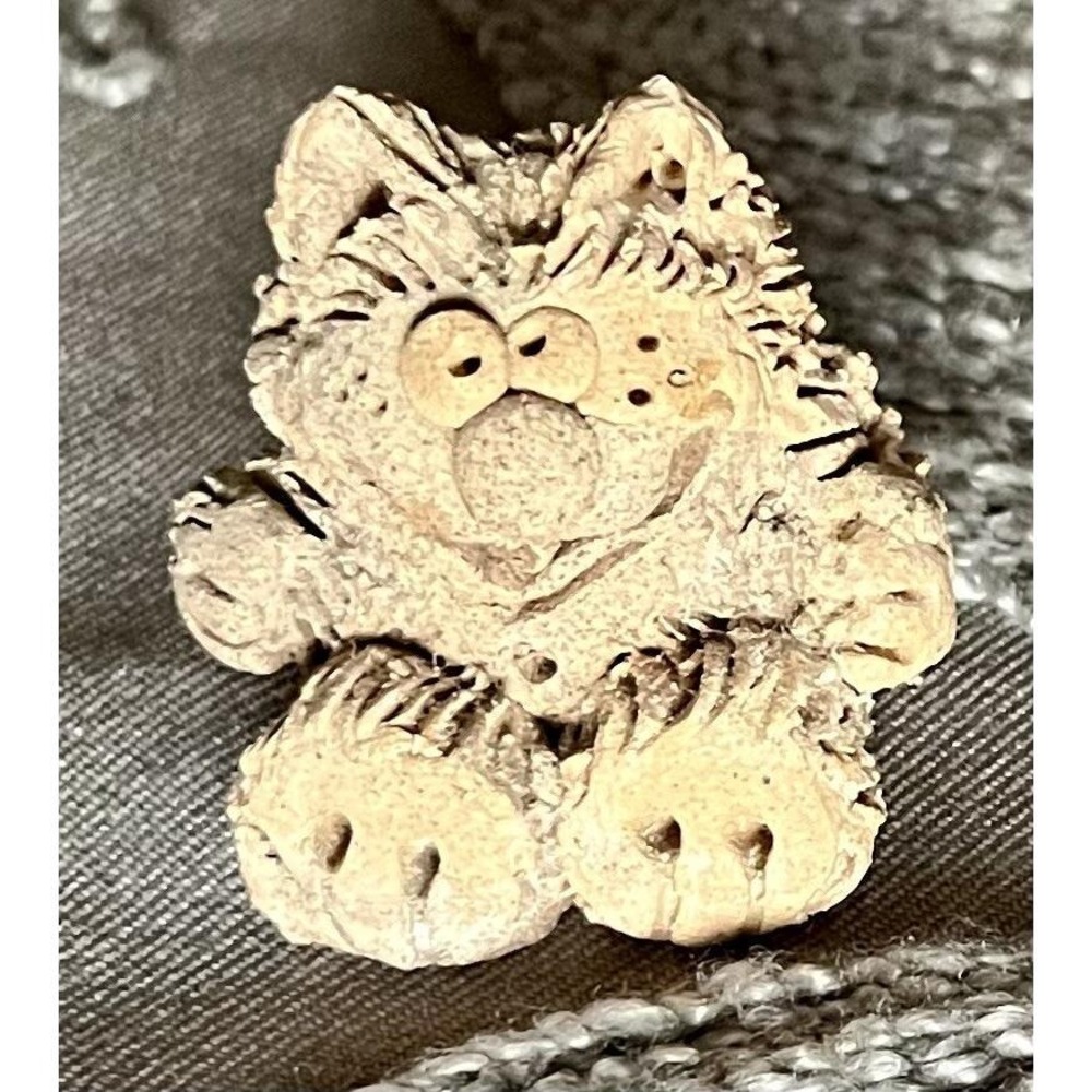 Buhner Signed Studio Pottery Clay Cat Figurine Miniature Sculpture Art Cat